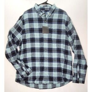 14th & Union Shirt Mens Sz 2XL Long Sleeve Button Up Plaid Flannel Blue